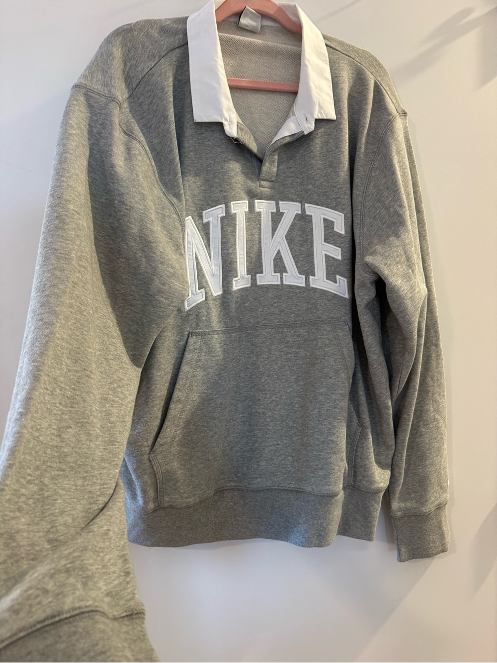 Nike Grey Crewneck Pullover with White Rugby Collar